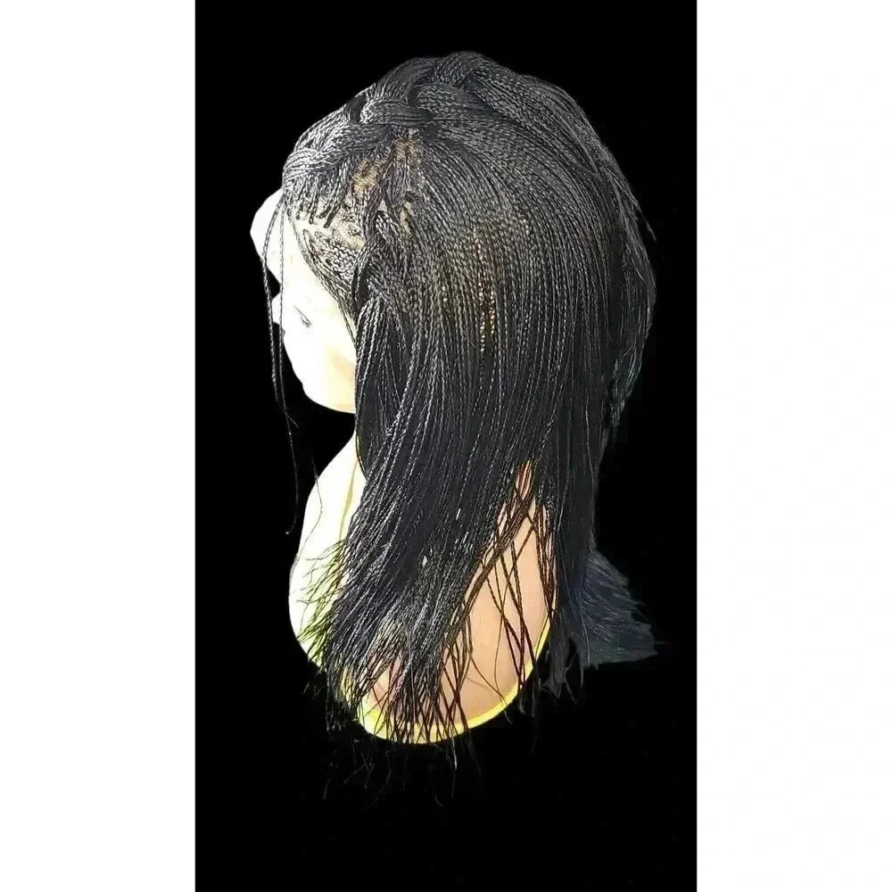 Full Lace Hand-Braided wig color # 1 Jet Black micro million braids- long wig - Picture 7 of 15